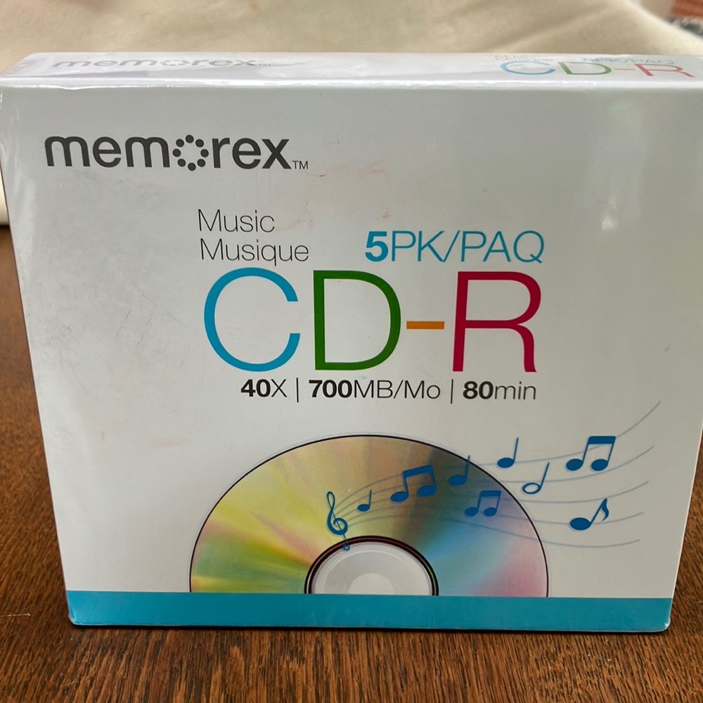 5 PK/PAQ CD-R Memorex. Music. 40X 700MB/Mo. 80min.